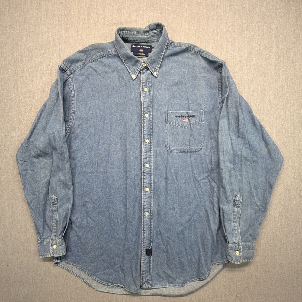 Vintage Polo Ralph Lauren Sport Denim Shirt XL Blue Classic Preppy
